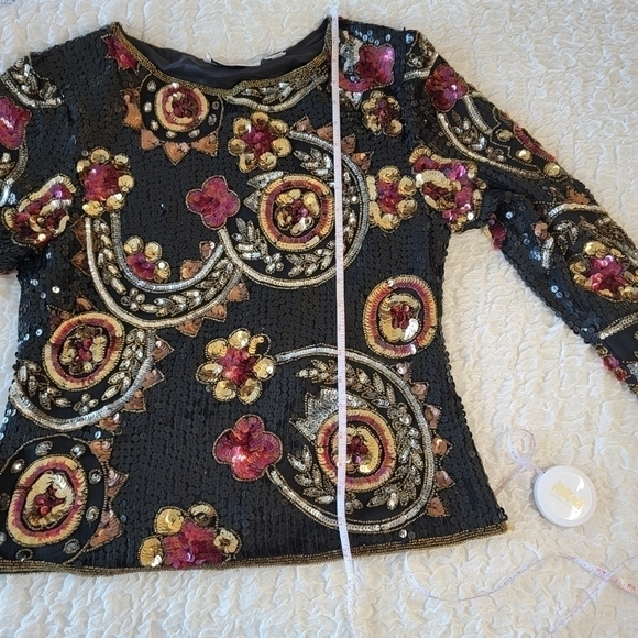 Scala Vintage Blouse Silk & Sequins Sz Small S Made in India - Picture 6 of 10
